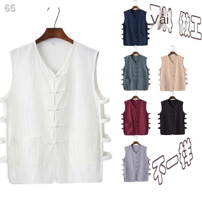 Bộ đồ cotton Tang, áo vest, cổ chữ V, ghi lê, len lọ Trung Quốc, biểu diễn, cộc tay, thể dụcF