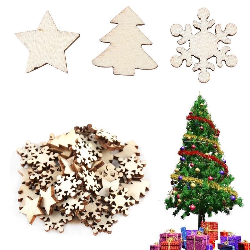Set 50 phụ kiện gỗ trang trí cây thông noel xinh xắn