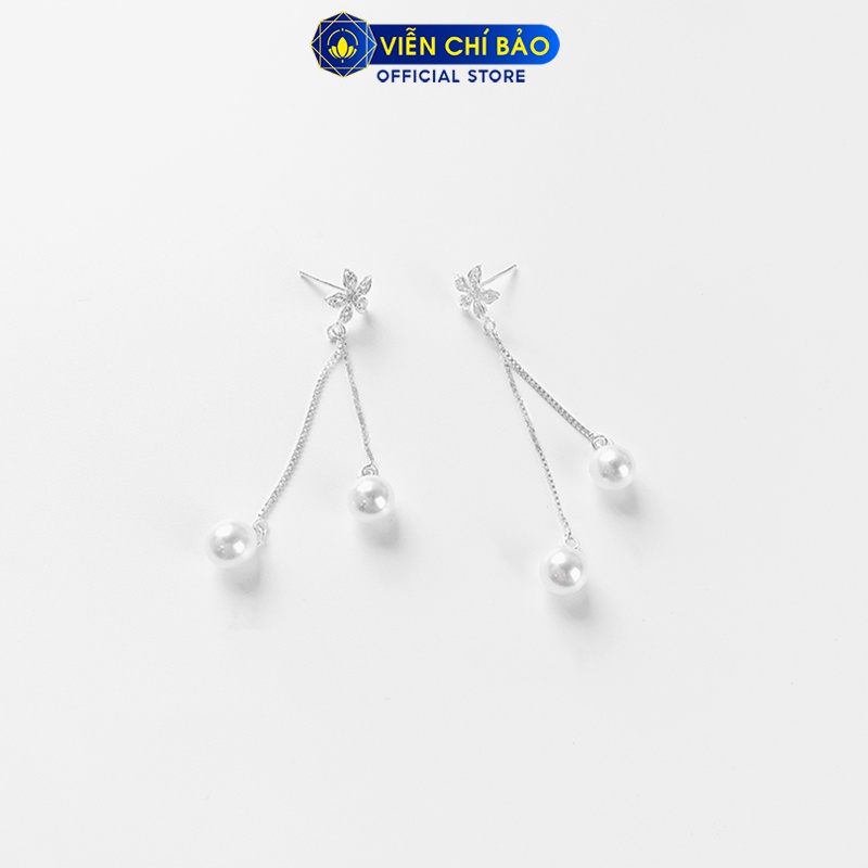 Bông tai hoa thủy tiên trái châu dài chất liệu bạc 925 thời trang phụ kiện trang sức nữ Viễn Chí Bảo B400196