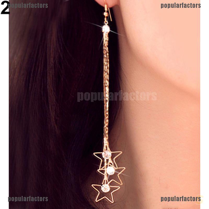 Khuyên Tai Dáng Dài Đính Đá Phối Tua Rua Thời Trang