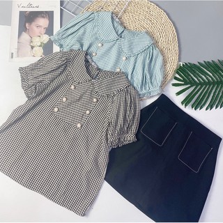 Áo kẻ cổ sen 6 cúc