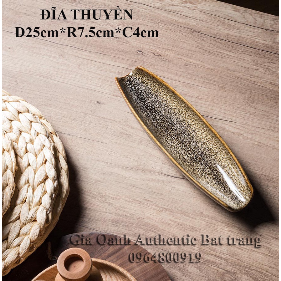 Đĩa lá gấm vàng/ đĩa ăn trang trí men hỏa biến cao cấp sang trọng - Gốm sứ Gia Oanh Authentic Bat trang