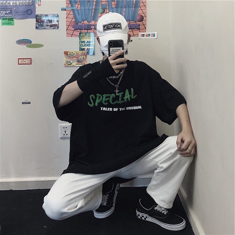 Áo thun nam nữ unisex tay lỡ phông form rộng teen cổ tròn oversize cotton SPECIAL giá rẻ màu đen trắng tee pull freesize | BigBuy360 - bigbuy360.vn