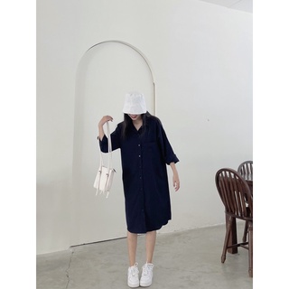 [HÀNG THIẾT KẾ - CRUSHH STUDIO ] D12 - Đầm sơ mi xanh đen linen gân