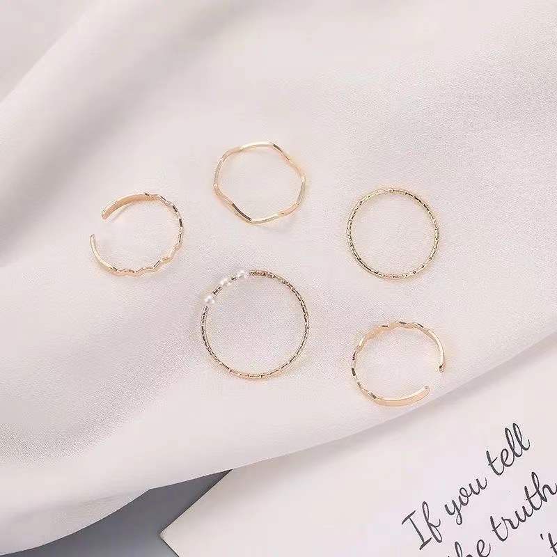 Set Nhẫn Đeo Tay Kim Loại Gợn Sóng Thời Trang Hàn Quốc