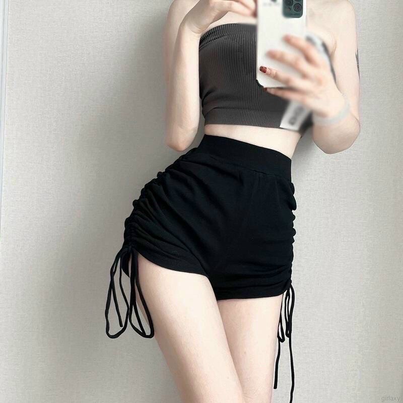 [Ảnh thật] Quần và váy thể thao rút dây bên hông sexy cá tính thun gân dày dặn co giãn ulzzang, quần đùi nữ