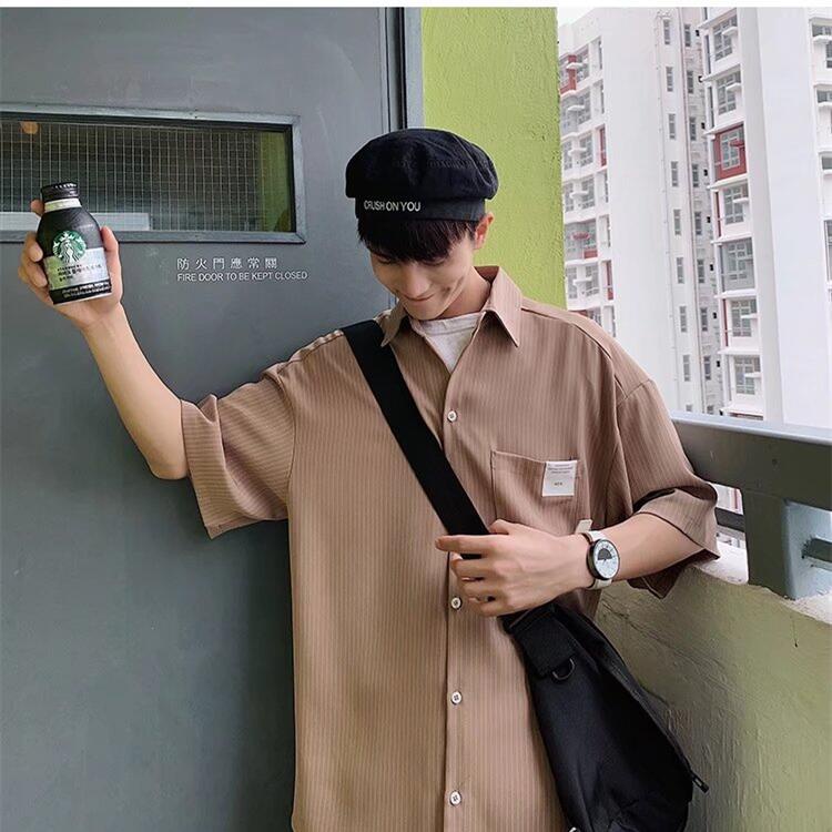 Áo Sơ Mi Tay Ngắn Dáng Rộng Thoáng Khí Phong Cách Hip Hop Đường Phố Hàn Quốc Thời Trang Mùa Hè Cho Nam