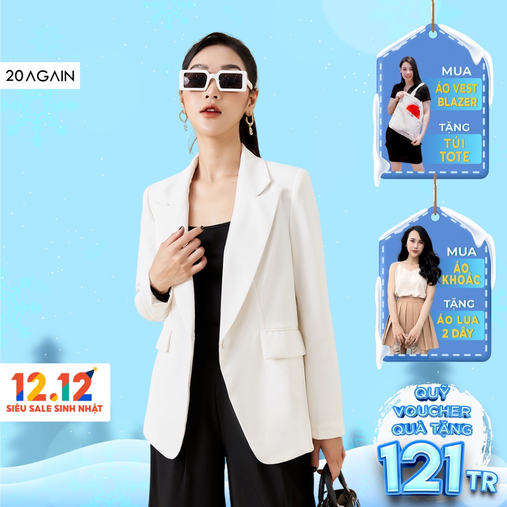 [Mã WABR0101 giảm 10% đơn 99K] Áo vest nữ dài tay cổ bẻ 20AGAIN thiết kế thanh lịch, trẻ trung VDA1805