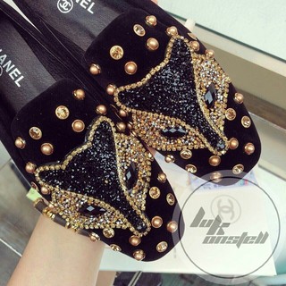 SLIP ON GIÀY MỌI MOKA GUCCl MẶT CÁO ĐÍNH ĐÁ TINH XẢO ĐẾ MỀM ÊM CHÂN - LG025250B