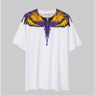 Áo Thun Cotton Đen Tay Ngắn In Hình Đôi Cánh Chim Vẹt Màu Xanh Dương Và Vàng Thời Trang