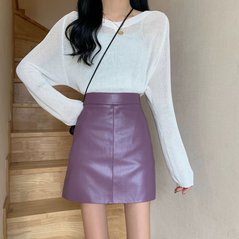 Chân váy da form chữ A chất da PU