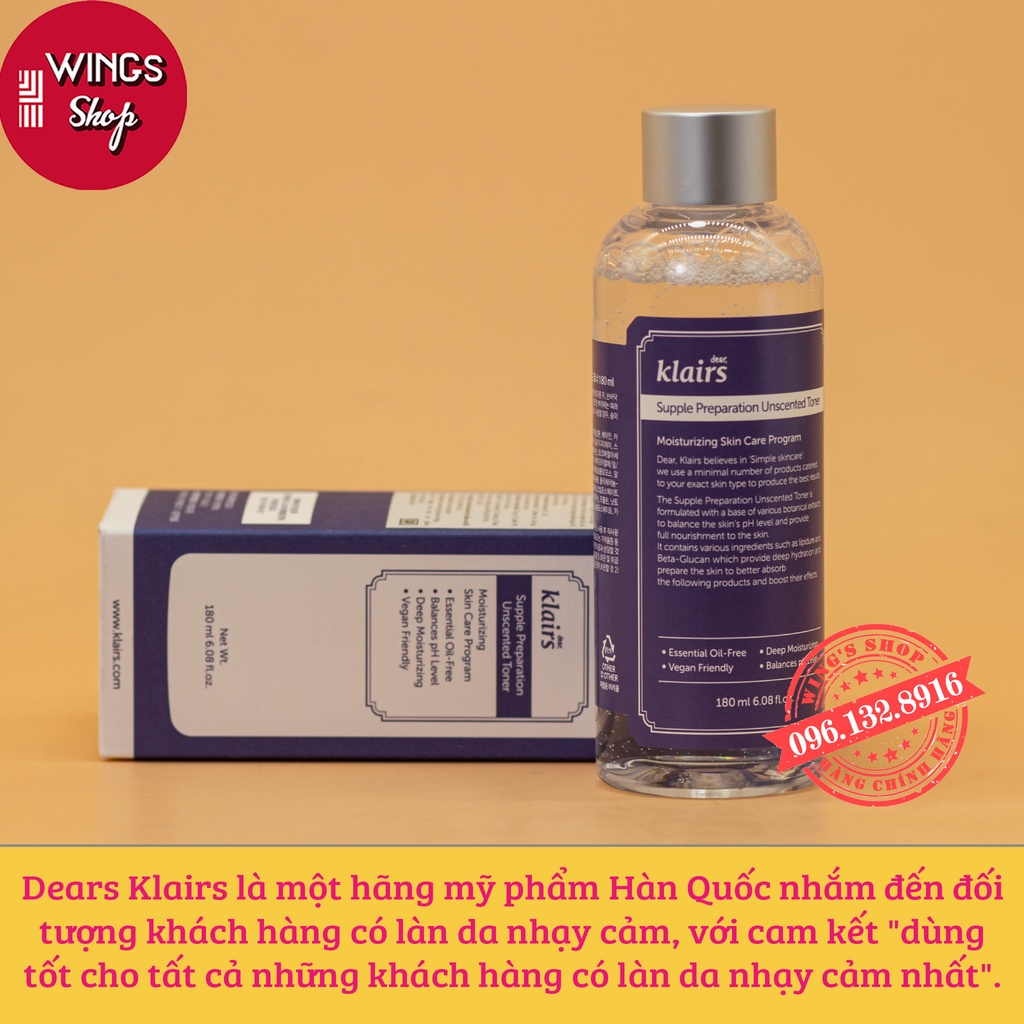 Nước Hoa Hồng Cân Bằng Da Klairs Toner-Klairs Supple Preparation Toner 180ML | Hàng Chính Hãng