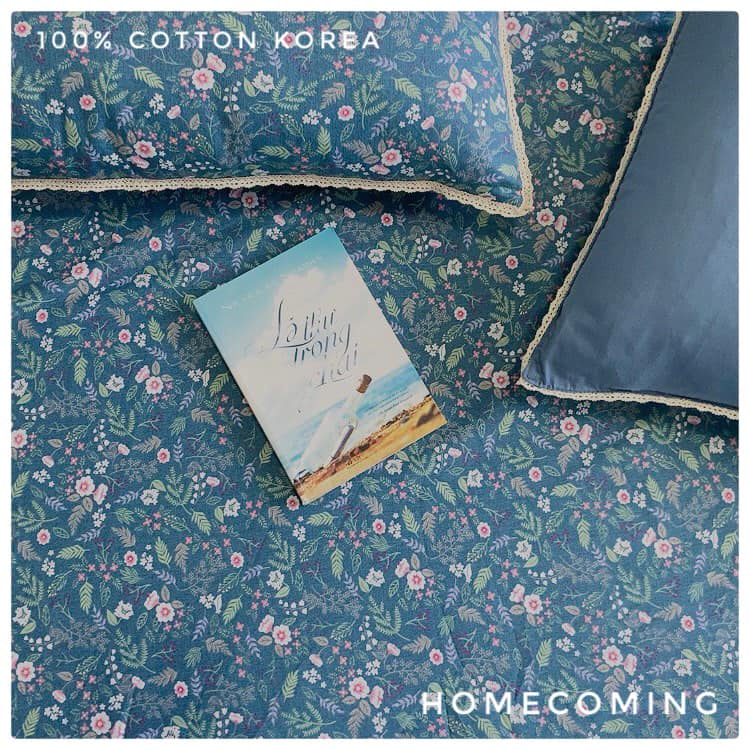 Ga chun trơn 100% Cotton Hàn họa tiết hoa lá kích thước 1m6x2m/1m8x2m/2mx2m2 thương hiệu Homecoming