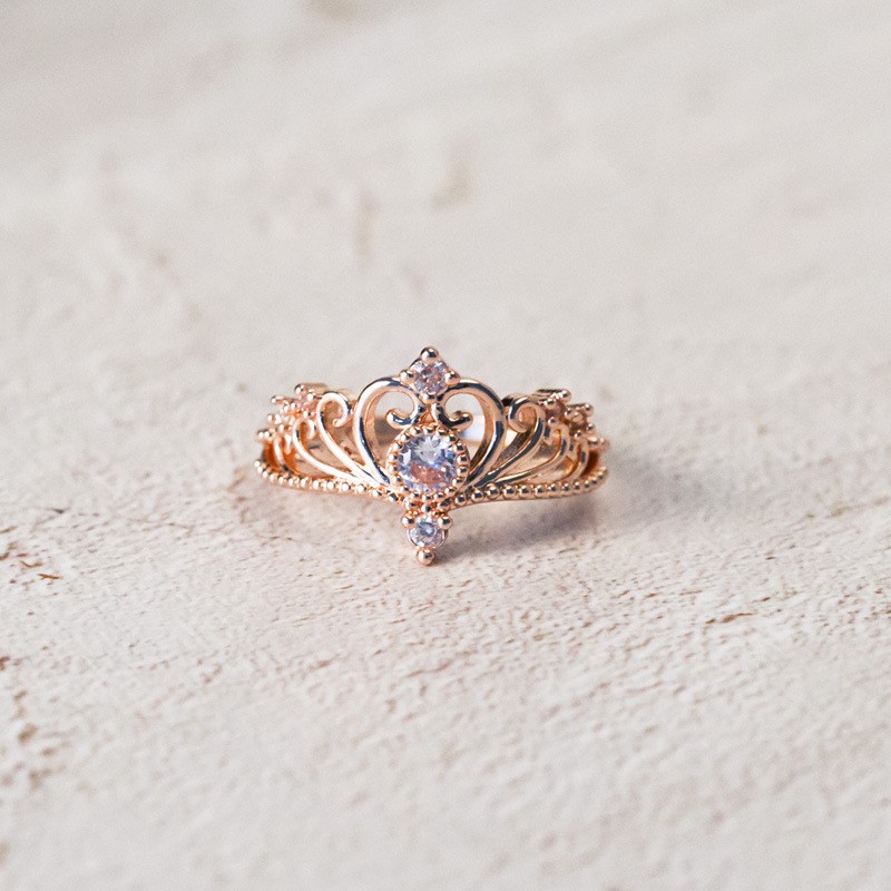 Nhẫn Mạ Vàng Hồng Hình Vương Miện Đính Đá Zircon Sang Trọng