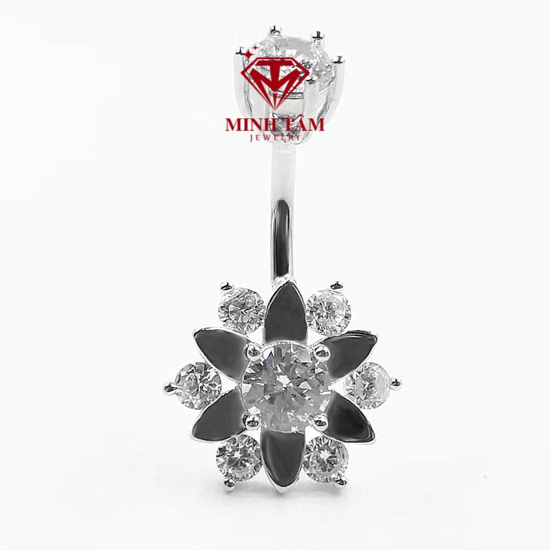 Khuyên rốn bạc 925 cao cấp, khuyên đeo rốn hình bông hoa nạm đá-Minh Tâm Jewelry