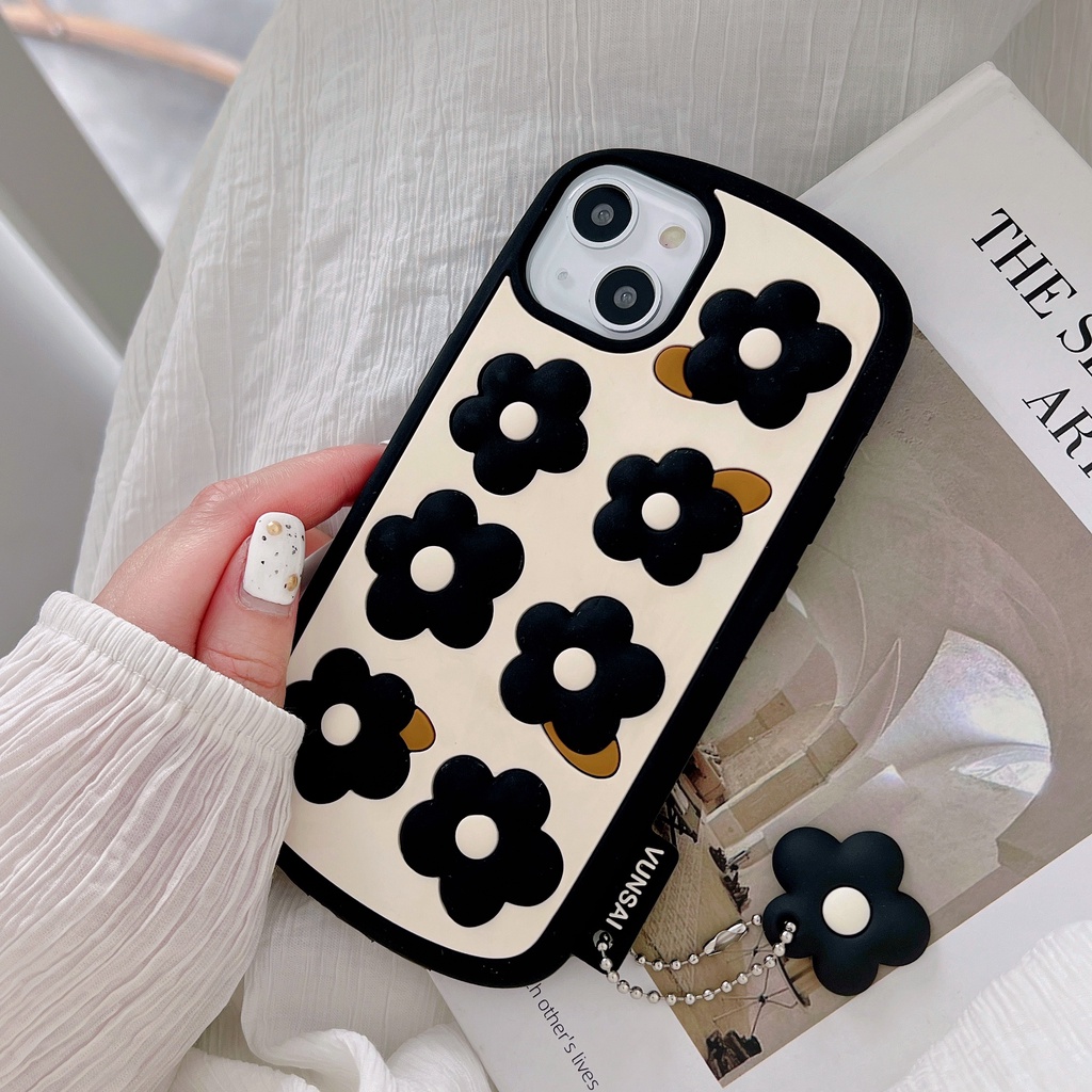 Ốp Điện Thoại Silicon Họa Tiết Hoa Màu Đen Kèm Dây Đeo Cho Iphone love 12 pro max 11 pro max xs max xr x 13proamx