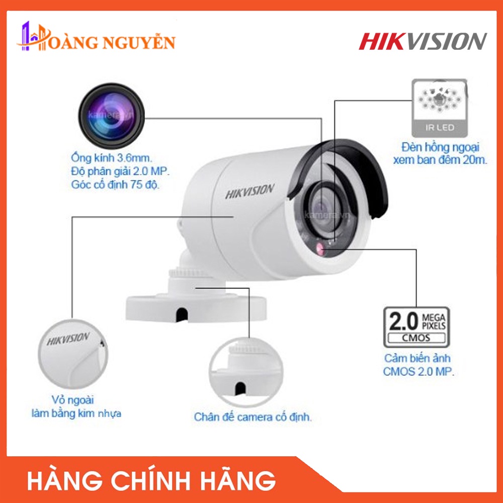 [NHÀ PHÂN PHỐI] Camera HDTVI ngoài trời hồng ngoại 20m 2MP Hikvision DS-2CE16D0T-IRP