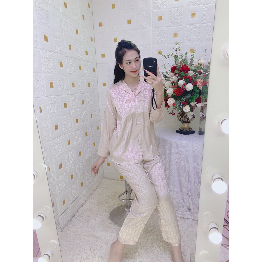 Bộ Pijama Bầu và Sau Sinh lụa gấm mặc bầu và sau sinh có khóa cho con bú BD933