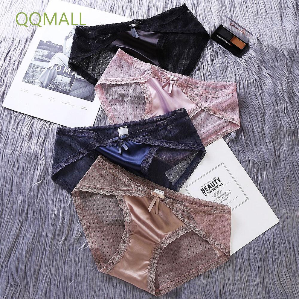 Quần Lót Lụa Phối Ren Màu Trơn Gợi Cảm Cho Nữ