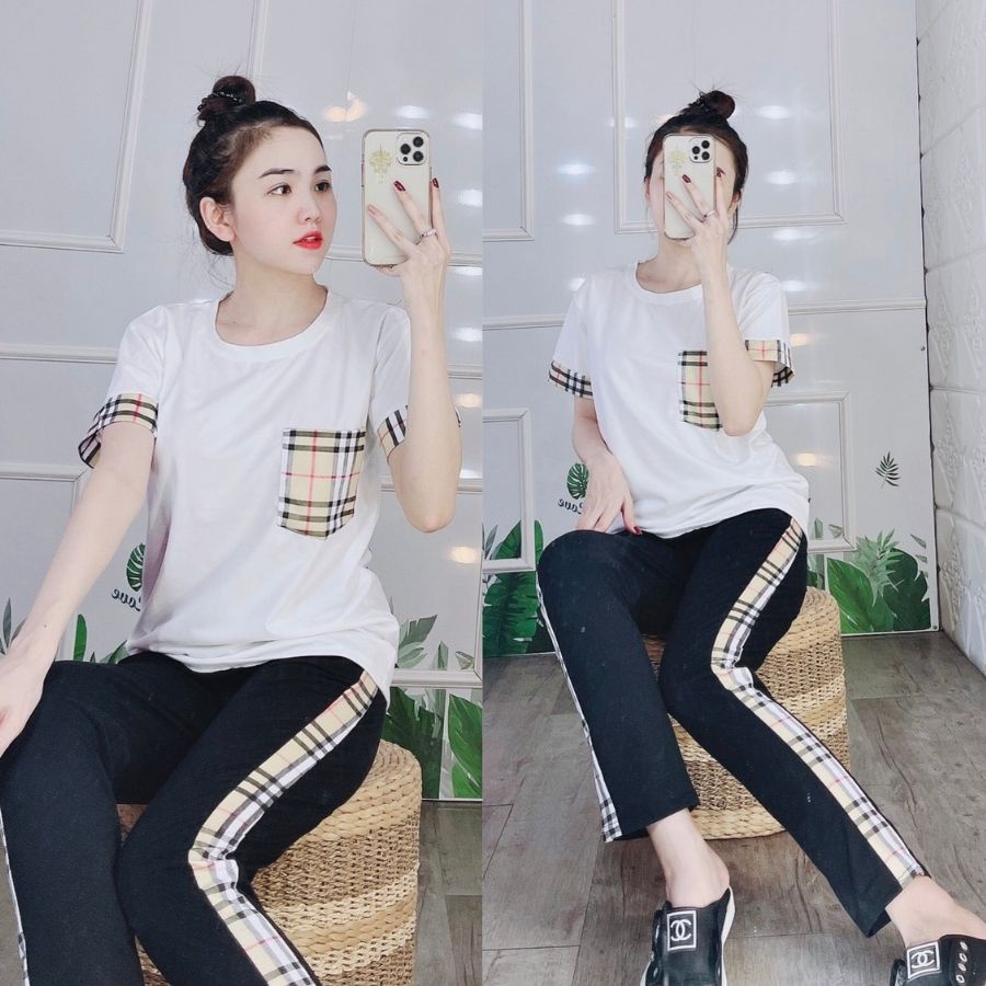 Đồ bộ nữ đồ bộ mặc nhà ngủ thể thao thun cotton bigsize quần dài đẹp dễ thương cute Đồ bộ nữ trung niên ESHOP  DB15