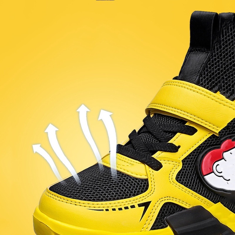 Giày Thể Thao Phối Lưới Thoáng Khí Đế Mềm Chống Trượt In Hình Pikachu Dễ Thương Cho Bé