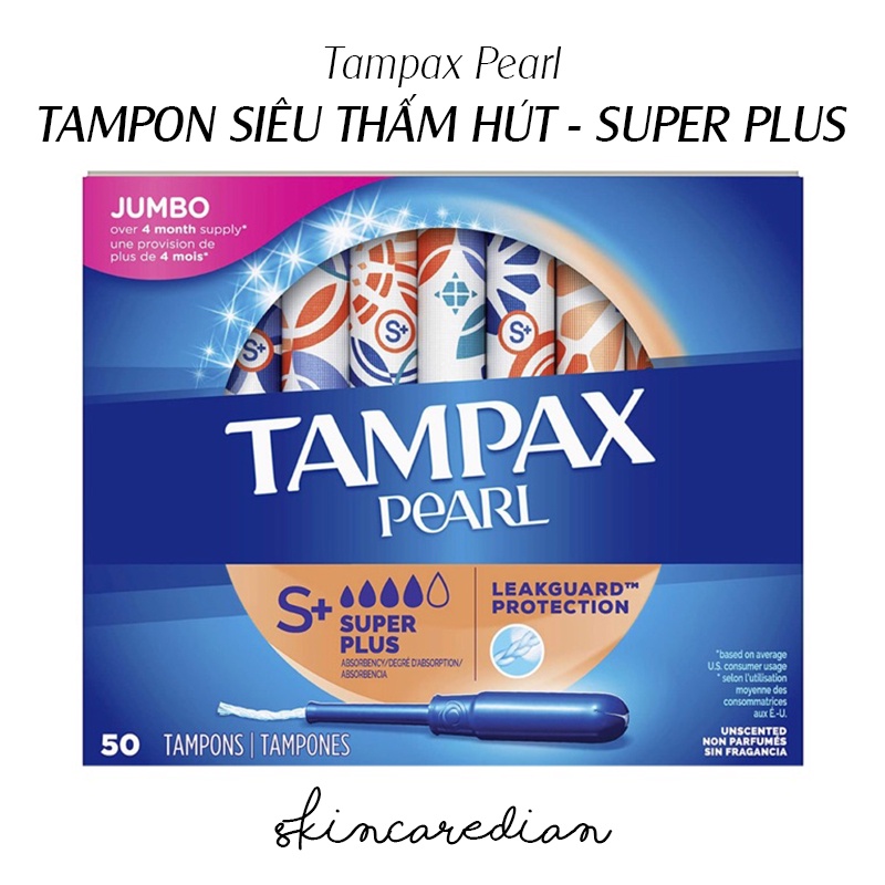 TAMPAX PEARL - Tampon Super Plus siêu thấm hút size 4 giọt - hộp 50 miếng