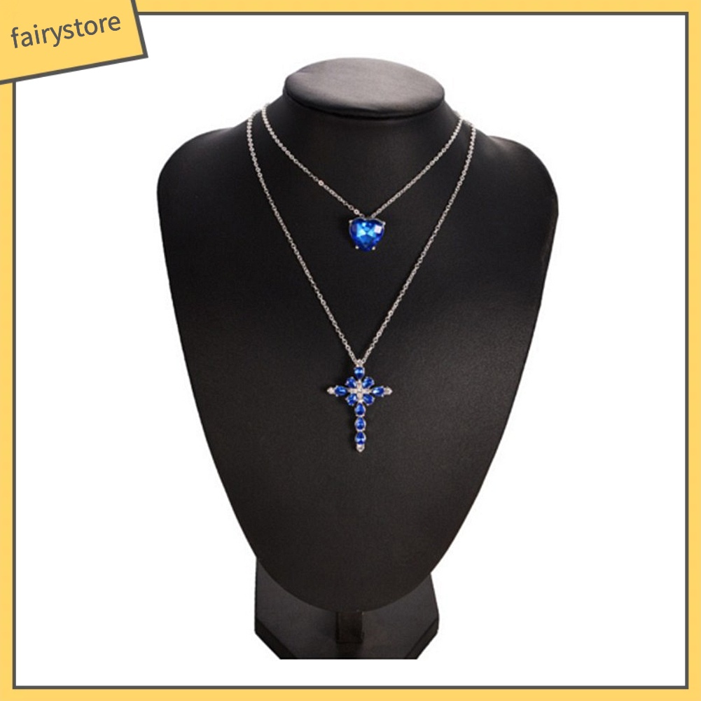 Dây Chuyền 2 Tầng Mặt Chữ Thập Đính Đá Thời Trang