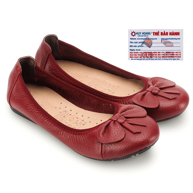 HP7909 - Giày nữ búp bê Huy Hoàng da bò màu đỏ đô