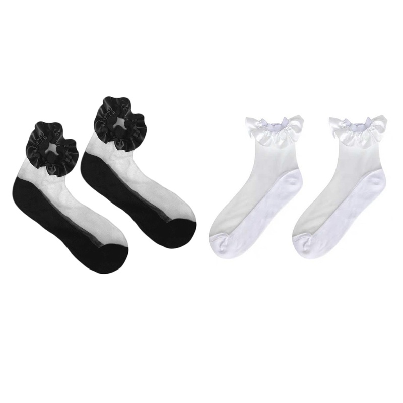 Youyo Vớ Lưới Lolita Bằng Sợi Thủy Tinh Siêu Mỏng Xếp Nếp Màu Trơn Ngọt Ngào Có Diềm Xếp Nếp Cho Nữ