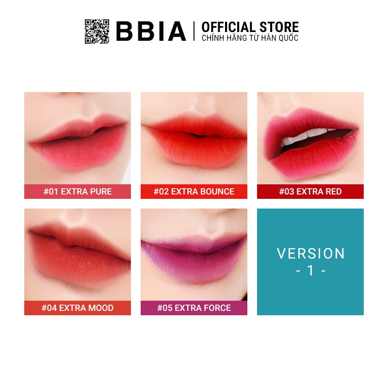 Son Kem Lì Bbia Last Velvet Lip Tint Version 1 - 02 Extra Bounce (Màu Đỏ Cam) 5g - Bbia Official Store