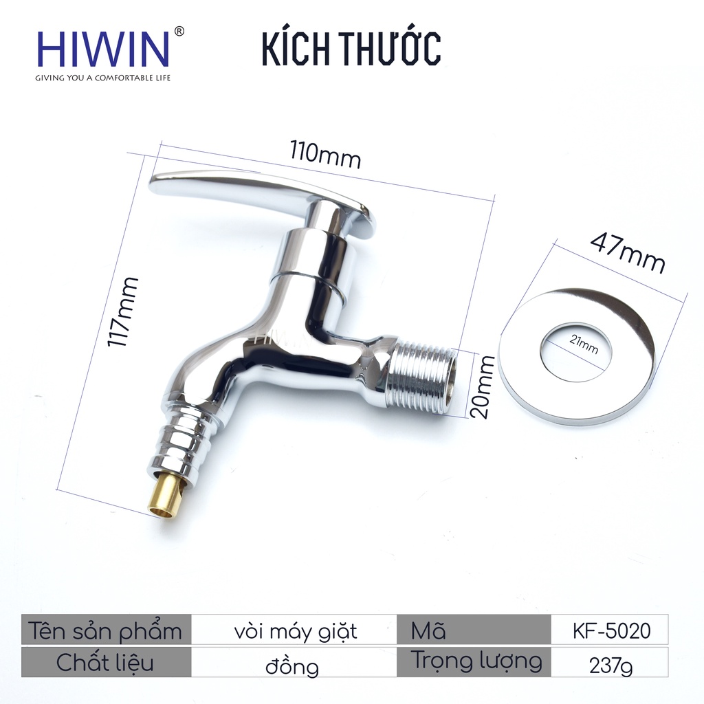 Vòi máy giặt tự ngắt thông minh đồng mạ crom cao cấp Hiwin KF-5020