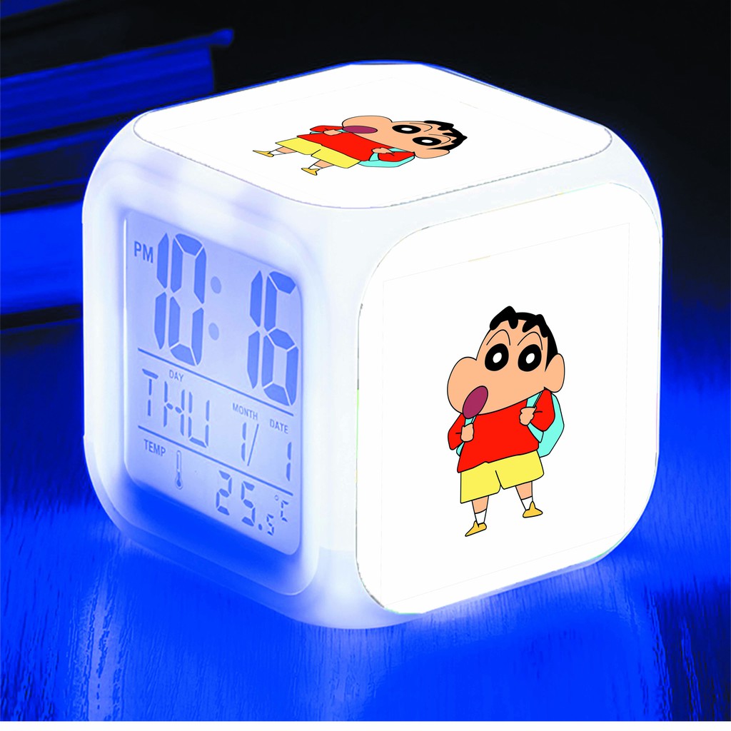 Đồng hồ báo thức để bàn in hình SHIN CẬU BÉ BÚT CHÌ anime chibi LED đổi màu