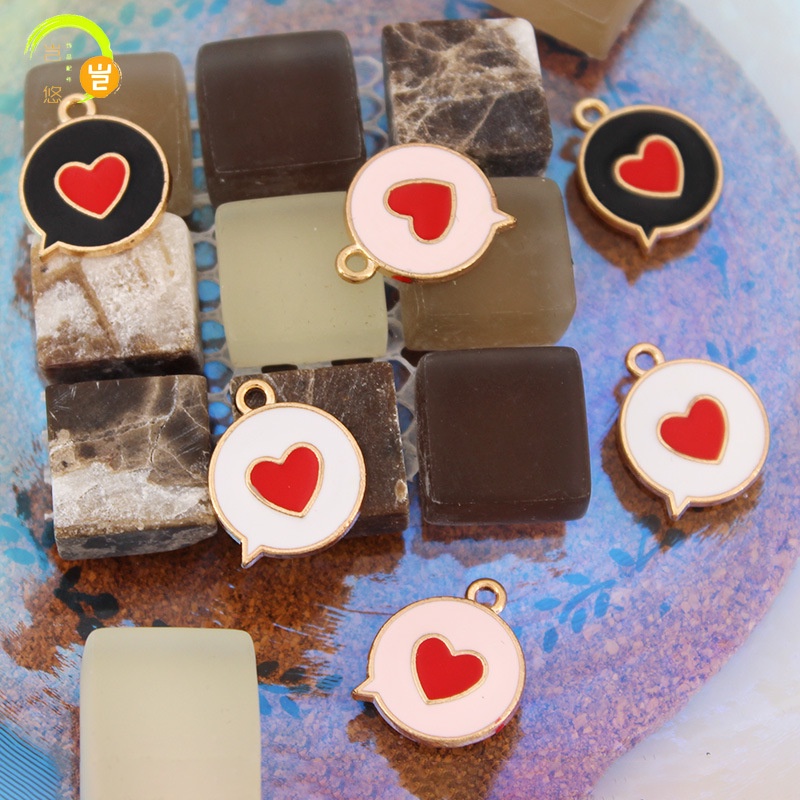 Mặt Dây Chuyền/Móc Khóa/Móc Khóa Hình Trái Tim Hai Mặt Làm Bằng Hợp Kim Màu Hồng Làm Thủ Công diy Màu Hồng