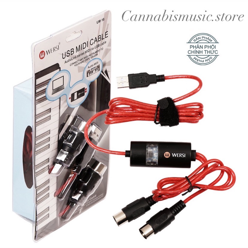 Dây Cáp Midi To USB Cable Cao Cấp WERSI UM-18 Cho Đàn Organ, Piano, Keyboard Controller, Launchpad