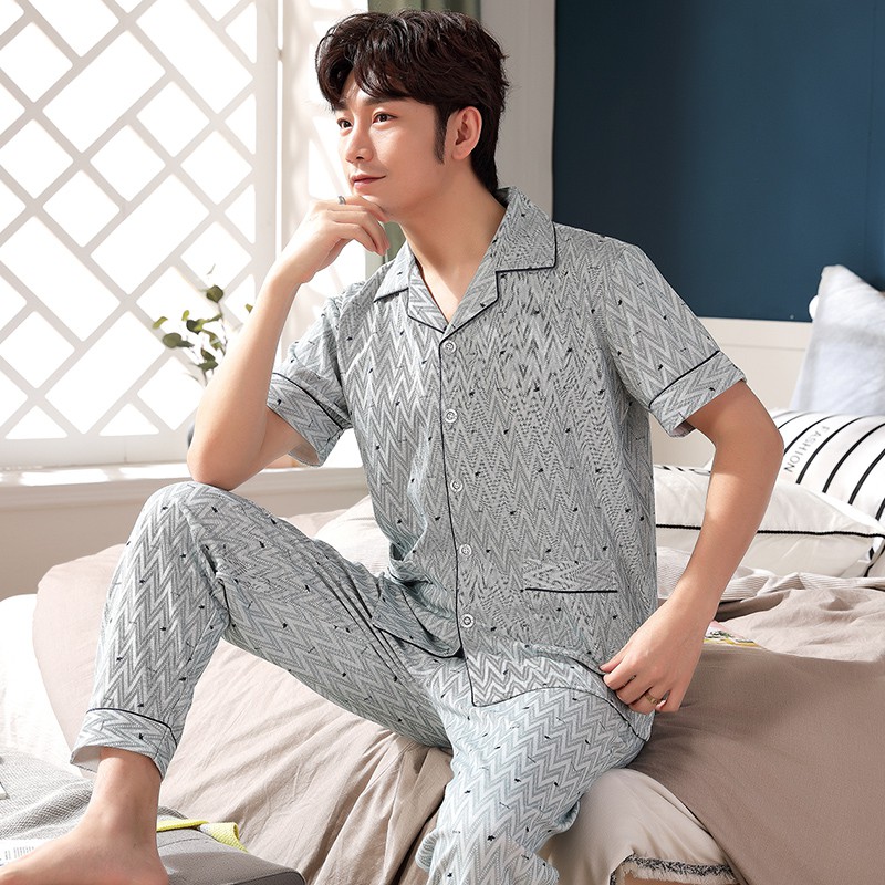Bộ nam cộc tay Pijama chất vải cotton 100% thoáng mát, họa tiết nam tính, khỏe khoắn, hàng chuẩn Quảng Châu