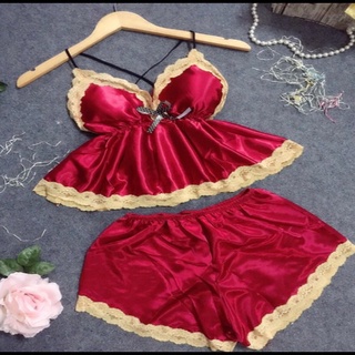 Đồ Ngủ Sexy Nữ-Đồ Ngủ 2 dây chất phi lụa có mút ngực (ảnh +video thật)