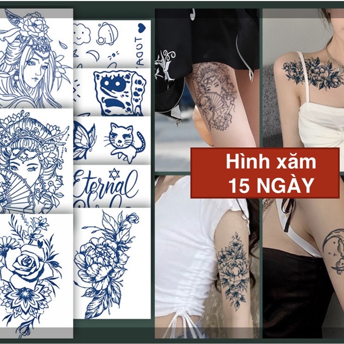 Hình xăm dán tạm thời 15 ngày sắc nét y xăm thật không thể tẩy xóa