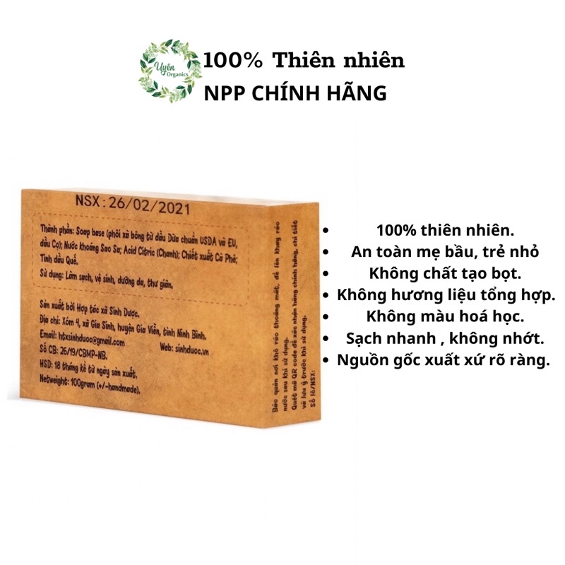 SINH DƯỢC Xà phòng xà bông Cà phê Quế thiên nhiên hữu cơ organics handmade lành tính nồng ấm thảo dược ( BÁNH)