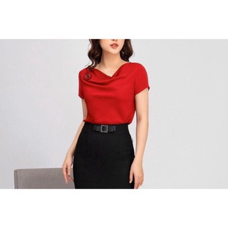 Áo lụa cổ đổ kèm tag hoa hàng cao cấp