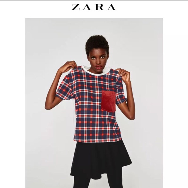 Áo thun caro túi lông ZARA authenic