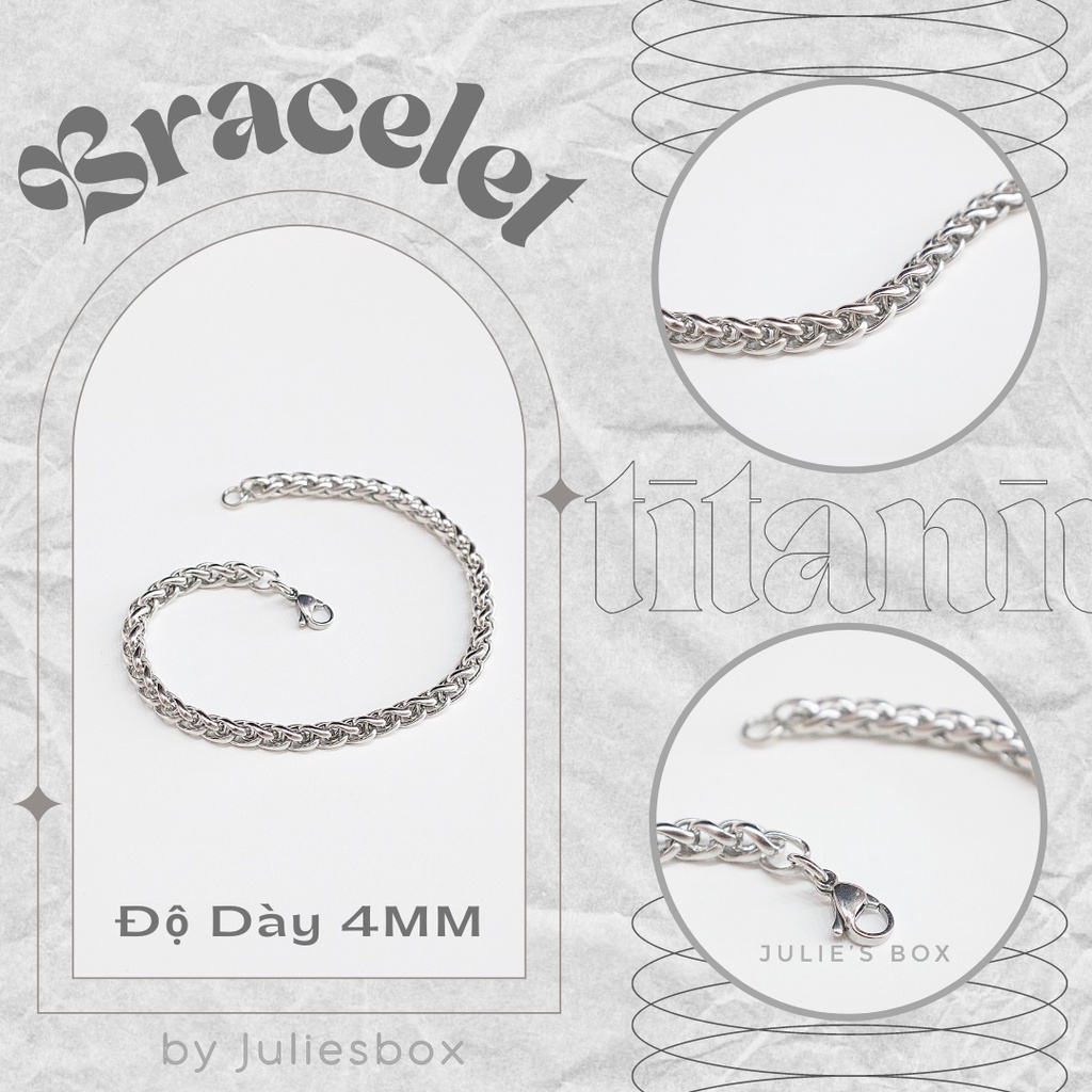 Vòng Tay Titan Unisex Dày 4MM Xích Basic Không Đen Không Hoen Gỉ Không Phai Màu Không Ngứa Bền julies box 66 bracelet