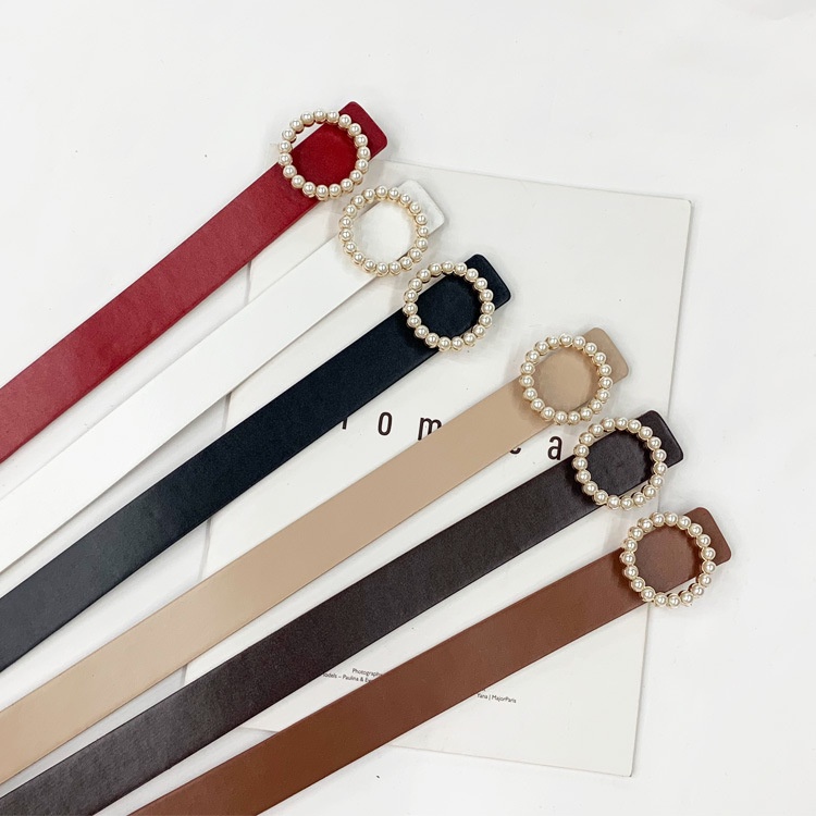 Thắt Lưng Da Đính Đinh Tán Ngọc Trai Đen Sang Trọng Thời Trang Cho Nữ