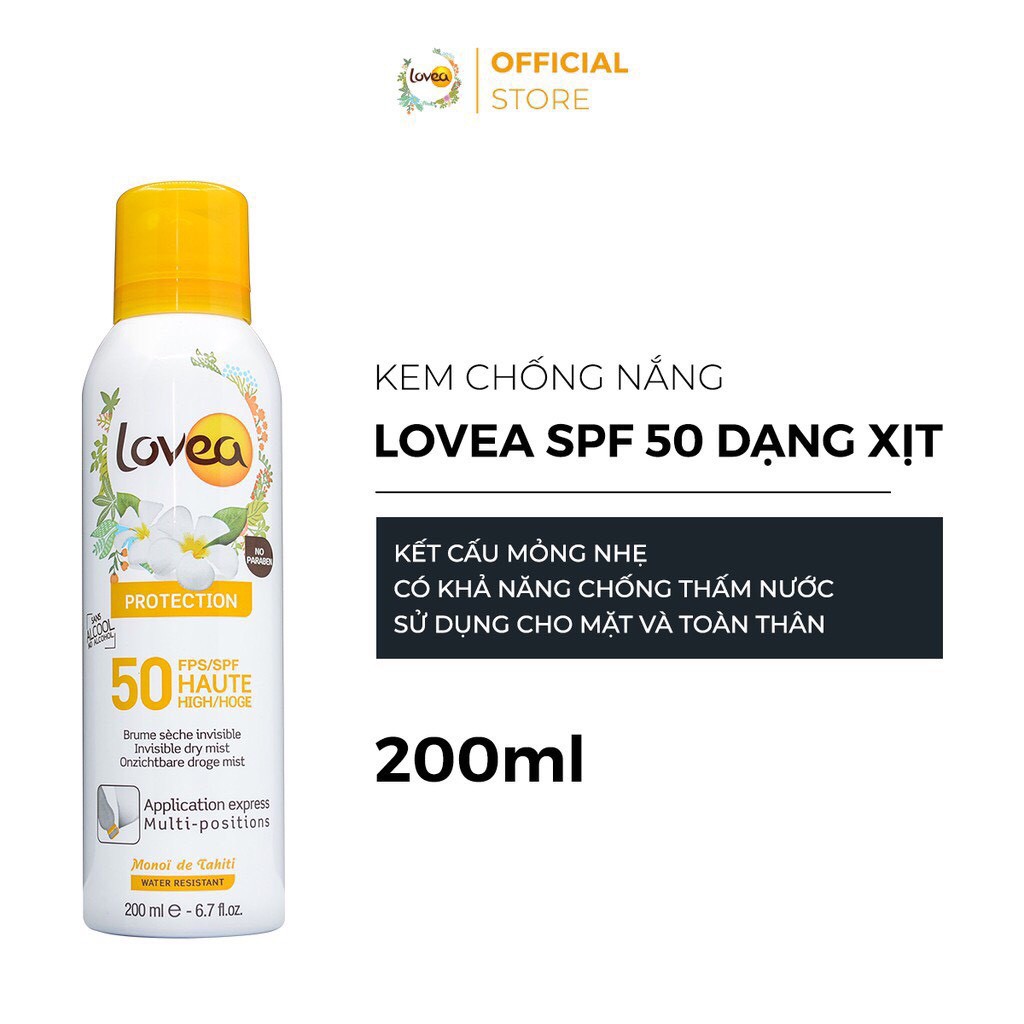 Xịt chống nắng Lovea Protection SPF 50 - 200 ml