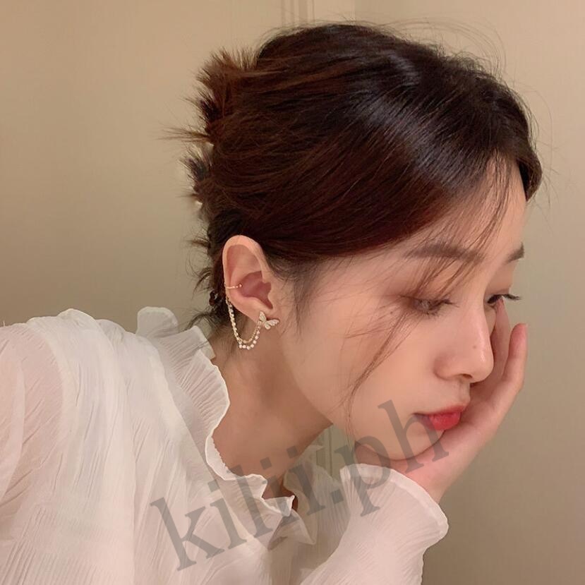 Kilii Đôi Bông Tai Dáng Dài Hình Bướm Đính Ngọc Trai Thời Trang