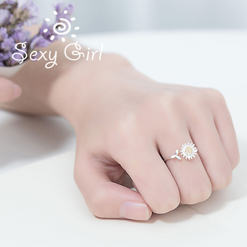 Nhẫn Hở Mạ Vàng / Bạc 925 Hình Hoa Cúc Nhỏ Dễ Thương Phong Cách Hàn Quốc Quyến Rũ Cho Nữ