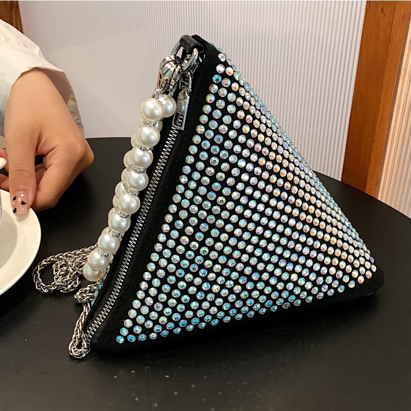 Túi Đeo JASMIN NOIR Chéo Hình Tam Giác Đính Ngọc Trai Giả Dễ Thương Cho Bạn Gái