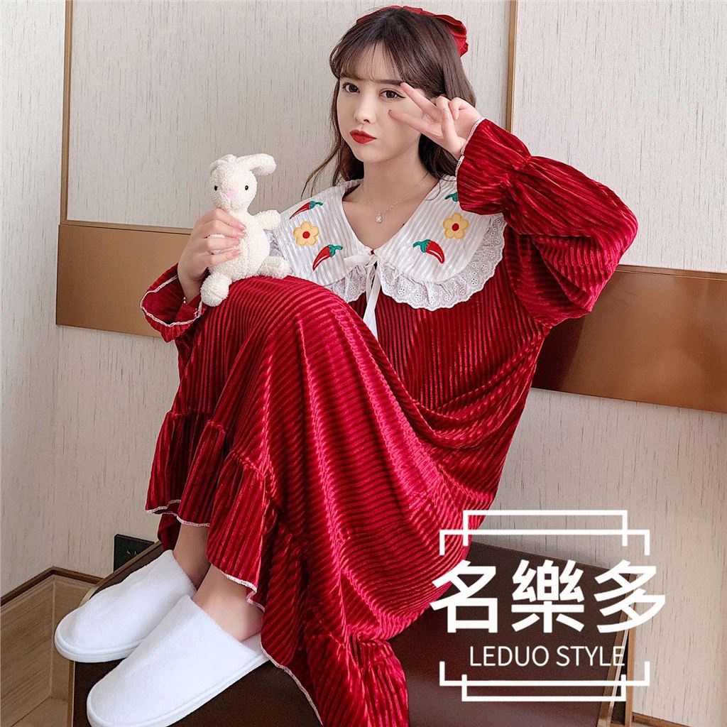 Đầm ngủ nhung tay dài dáng rộng Plus Size thời trang thu đông cho nữ