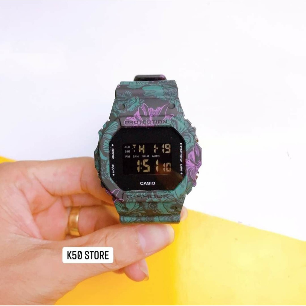 Đồng hồ nam Casio Gshock DW5600_FLORAL – Full box Nam tính, 42mm, Đen huyền ảo -ME_WATCH