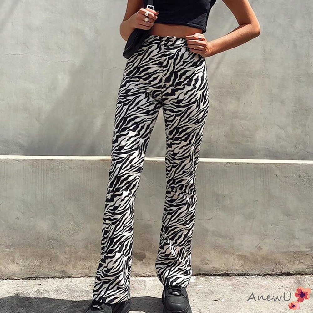 Zebra Striped Joggers Streetwear Straight Pants Women High Waist Trousers Wide Leg Pants