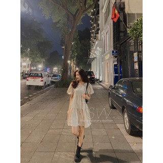 Váy babydoll lụa xoè tay bồng (Ảnh thật)